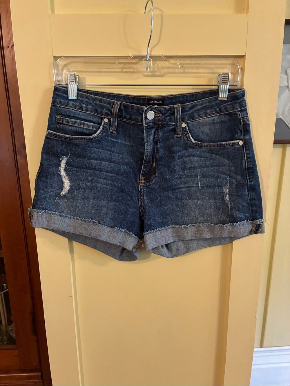 Just Black Dark Wash Rolled Hem Denim Shorts